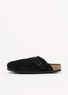 swatch_Black suede boston shearling clog clogs