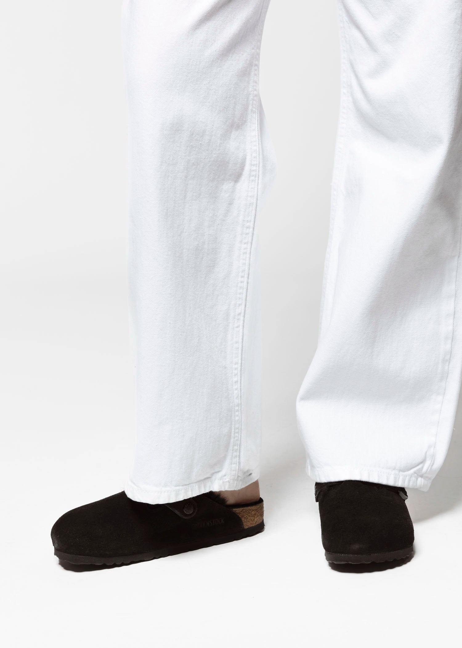 swatch_Black suede boston shearling clog clogs