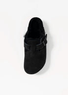 swatch_Black suede boston shearling clog clogs