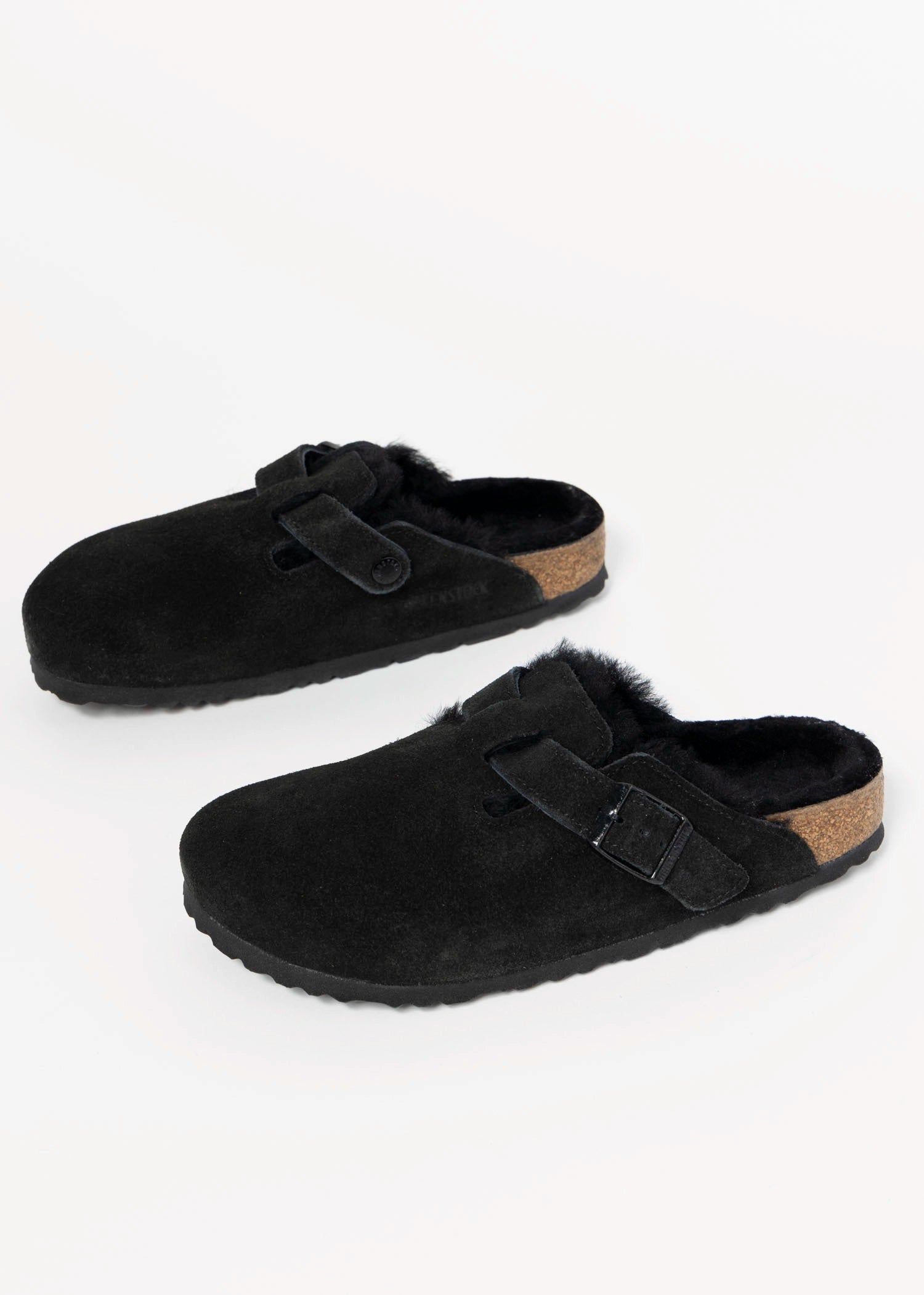 swatch_Black suede boston shearling clog clogs