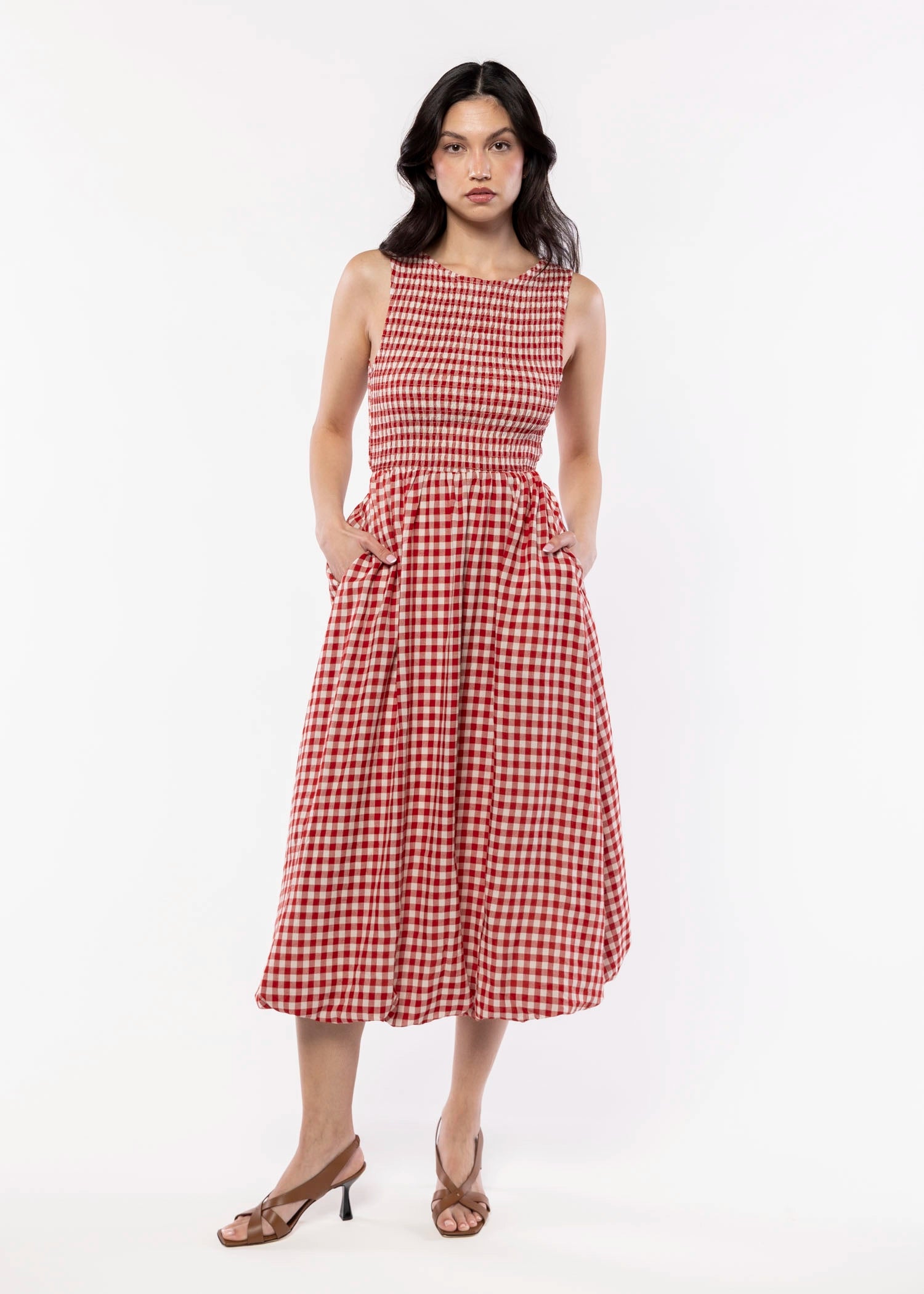 swatch_Red/Ivory sadie and sage gingham midi dress