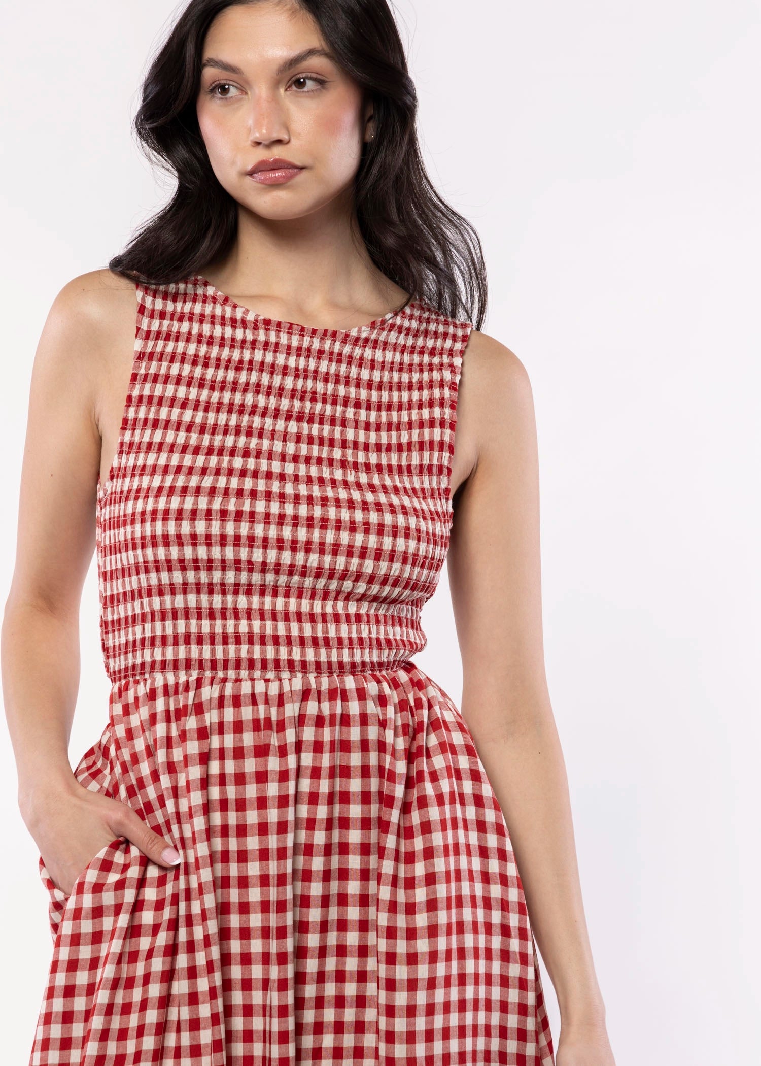 swatch_Red/Ivory sadie and sage gingham midi dress
