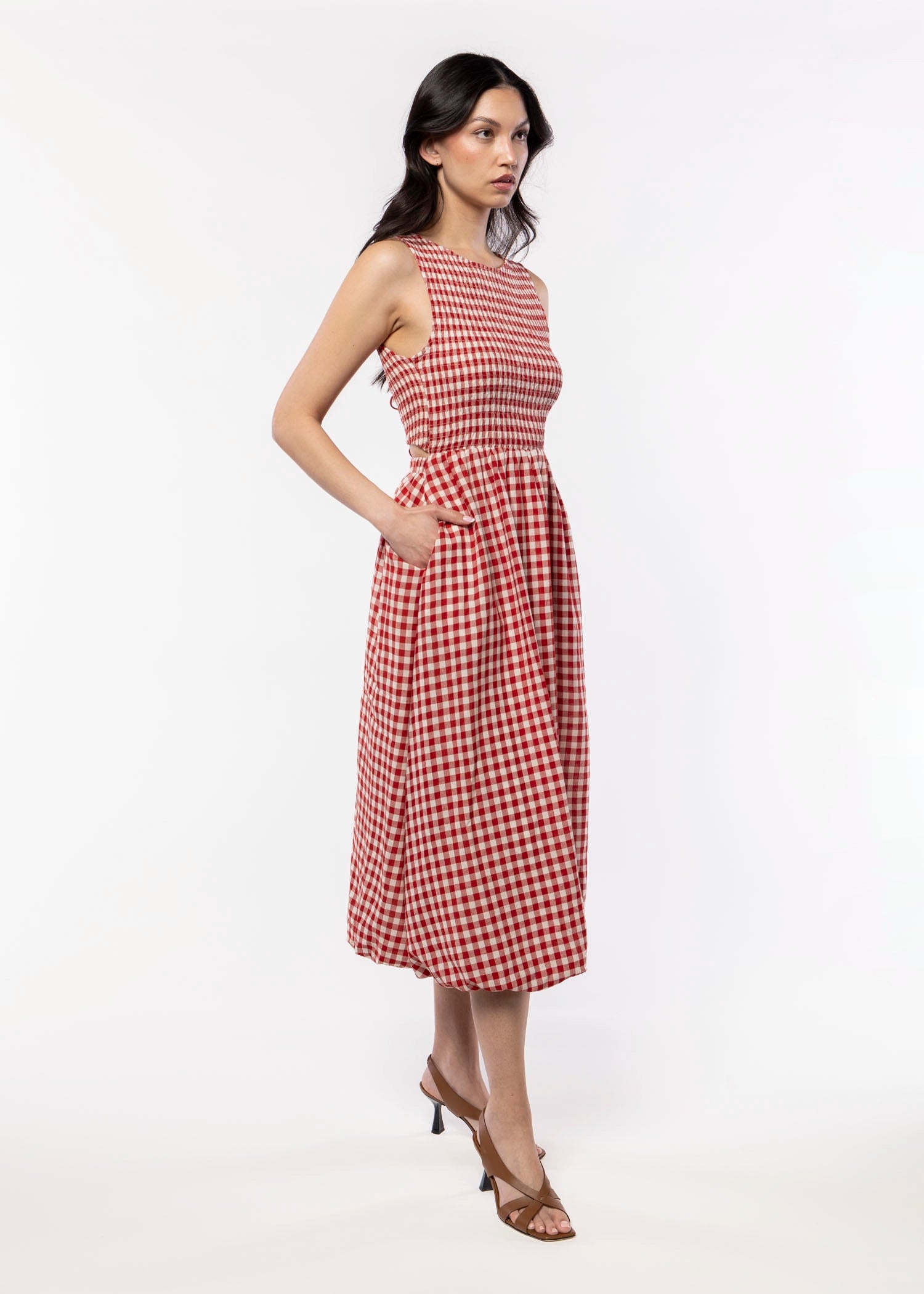 swatch_Red/Ivory sadie and sage gingham midi dress