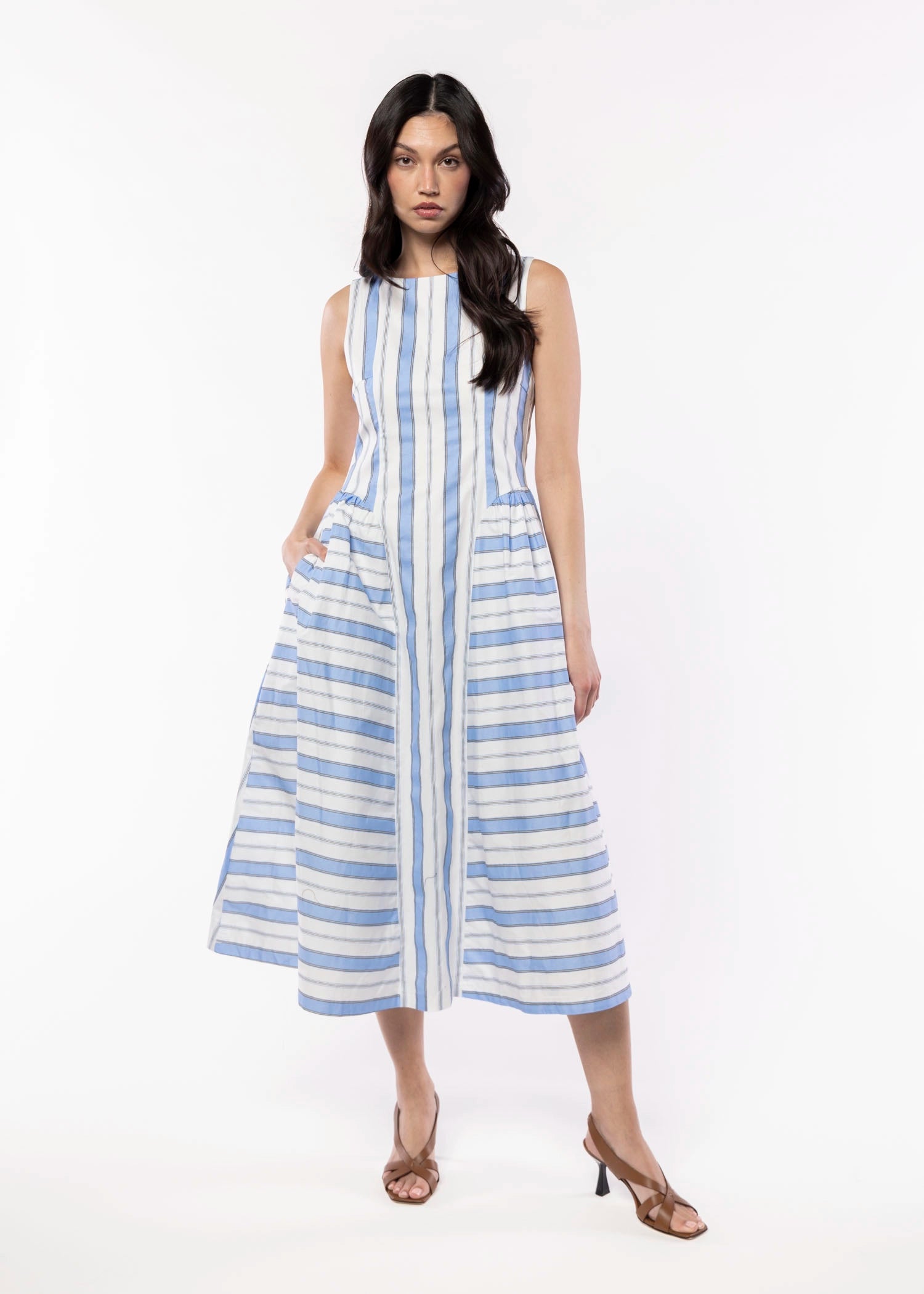 swatch_White/Light Blue Stripe thml betty maxi dress