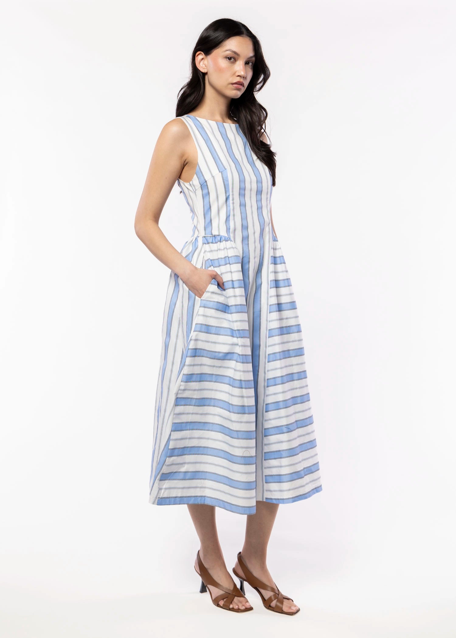 swatch_White/Light Blue Stripe thml betty maxi dress