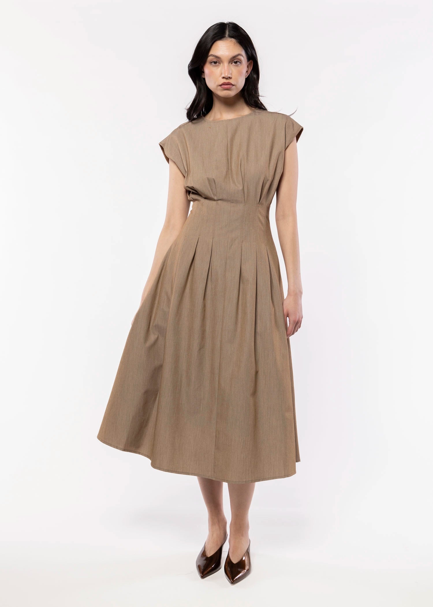 swatch_Beige thml pleated detail maxi dress