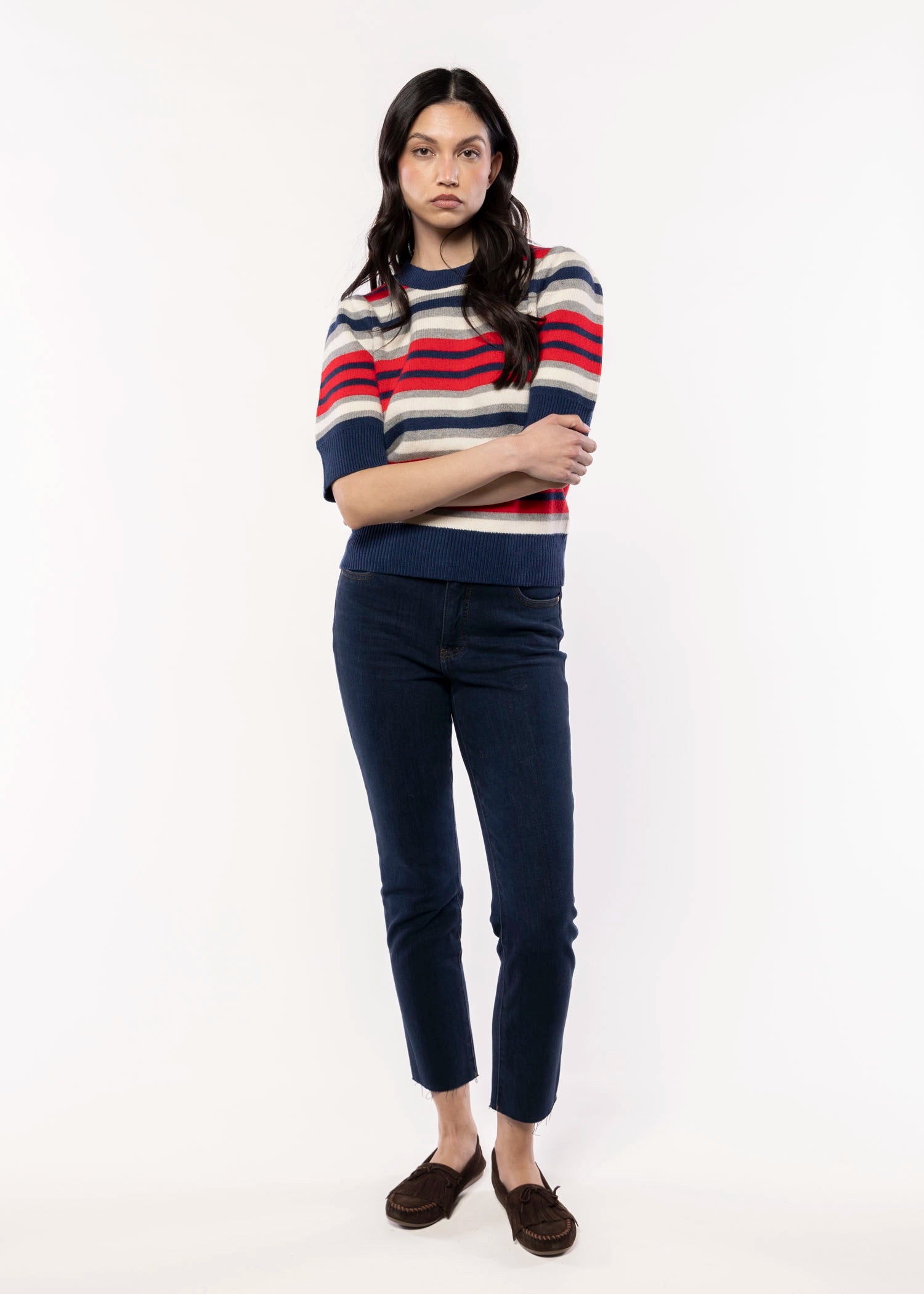 swatch_Multi stripe short sleeve sweater