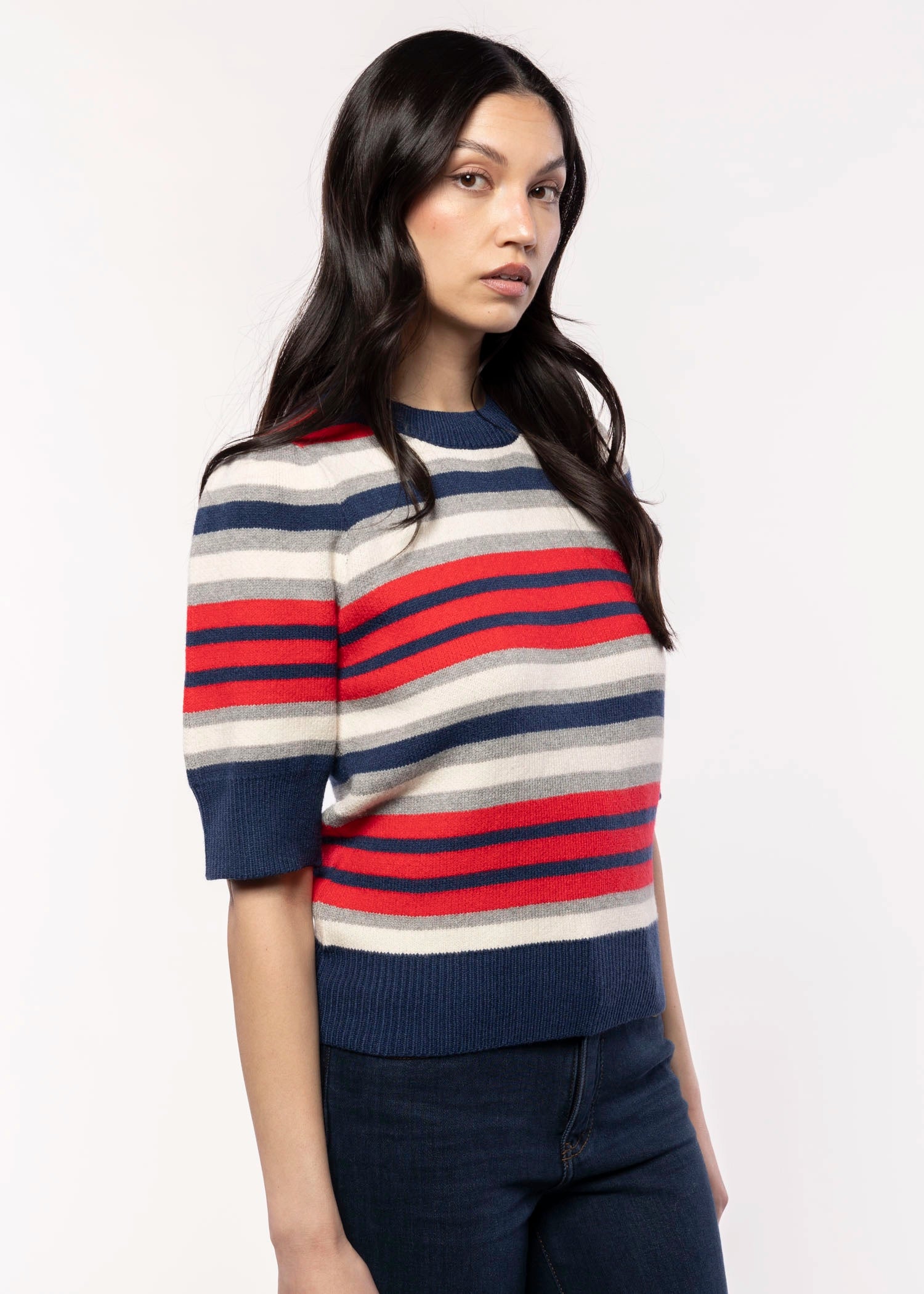 swatch_Multi stripe short sleeve sweater