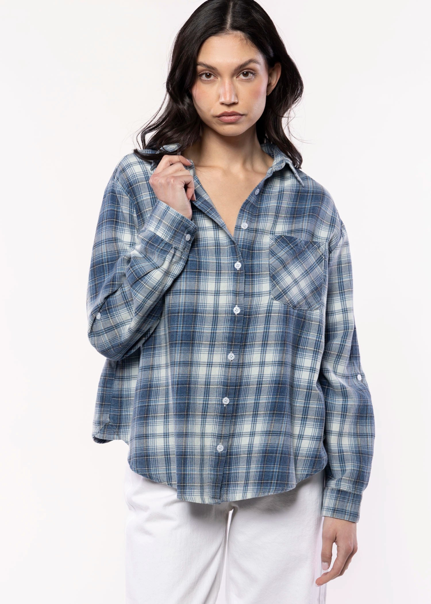 swatch_Blue cotton plaid shirt