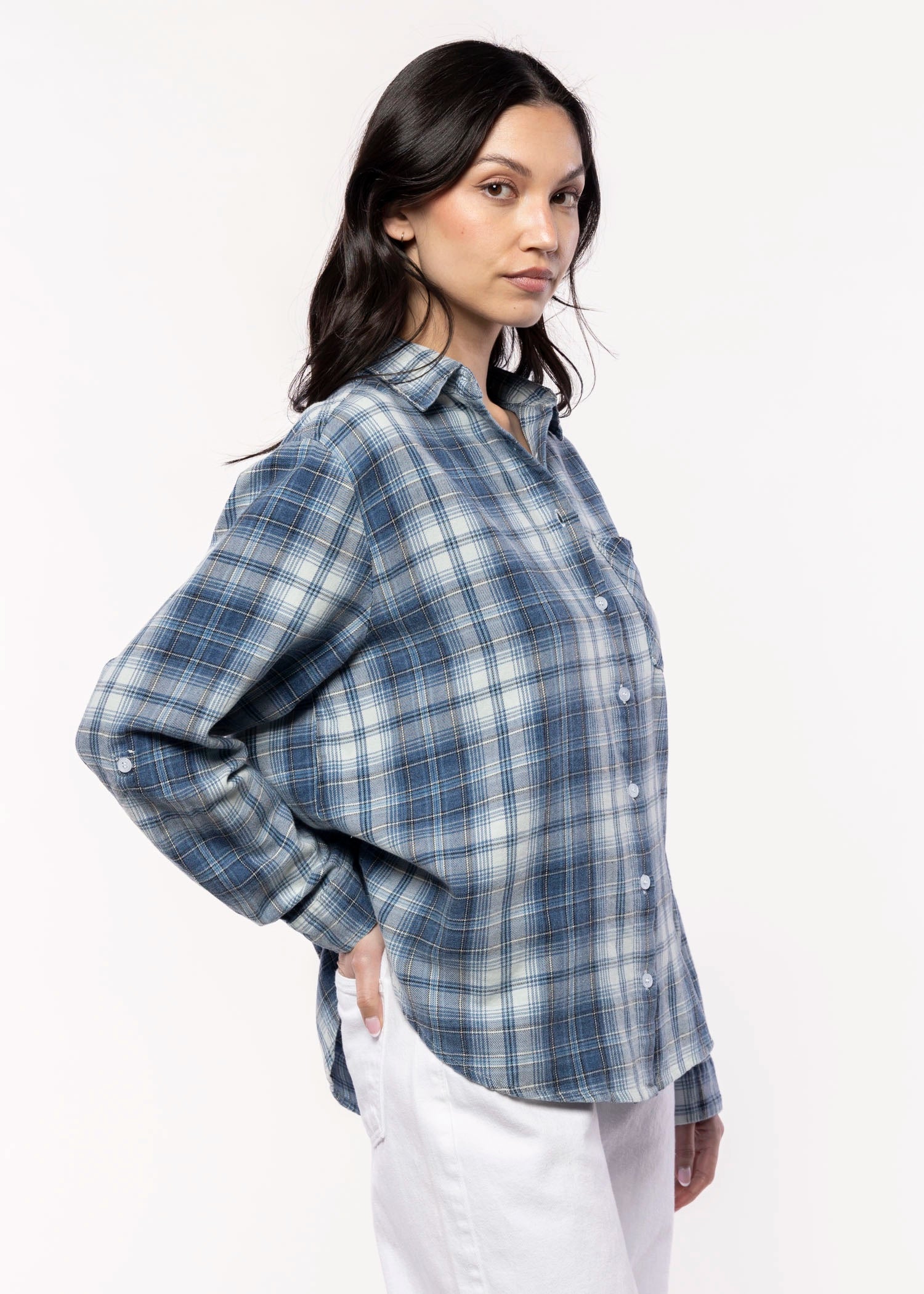 swatch_Blue cotton plaid shirt
