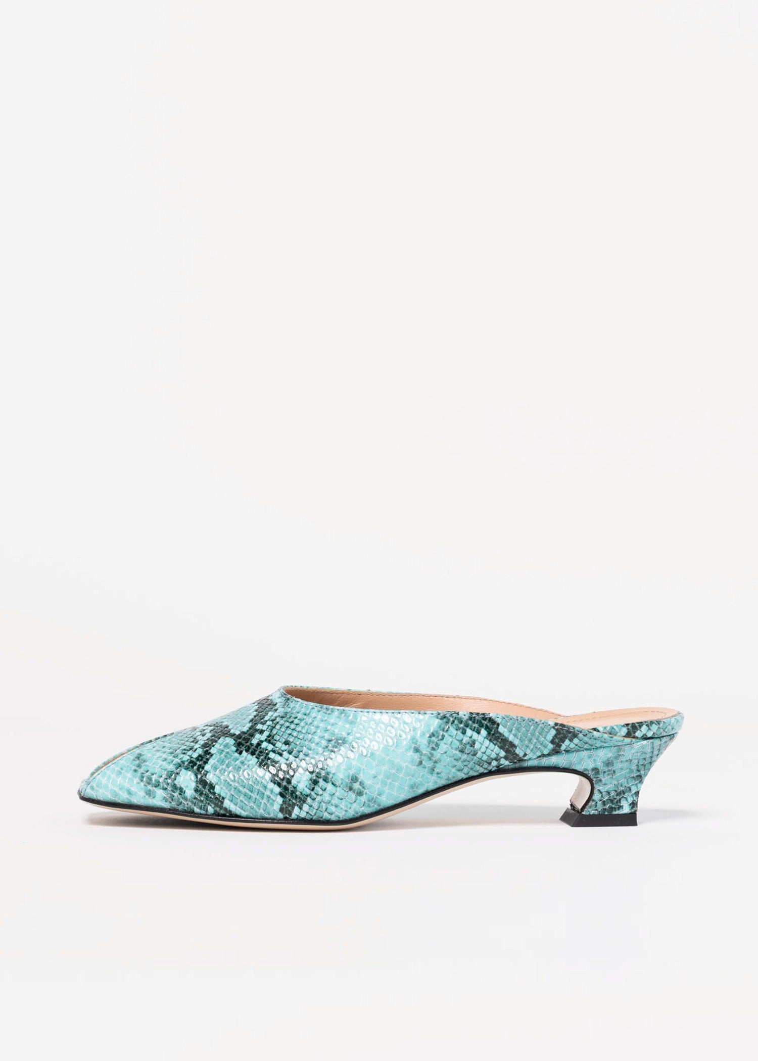 swatch_Turquoise Snake leather peep toe mule L'idea