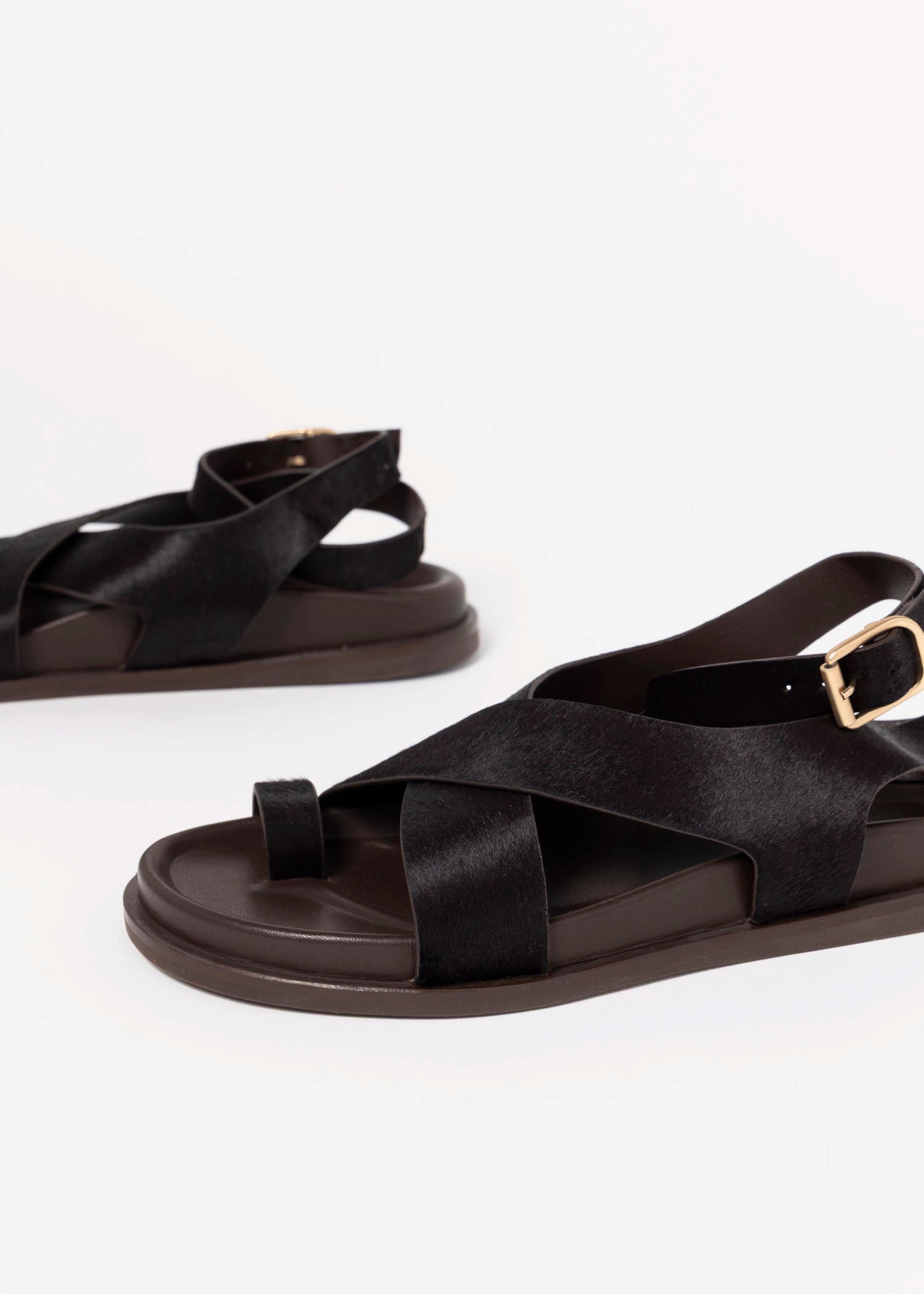 swatch_Brown Haircalf leather footbed sandal