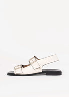 swatch_Off White Leather buckle flat sandal