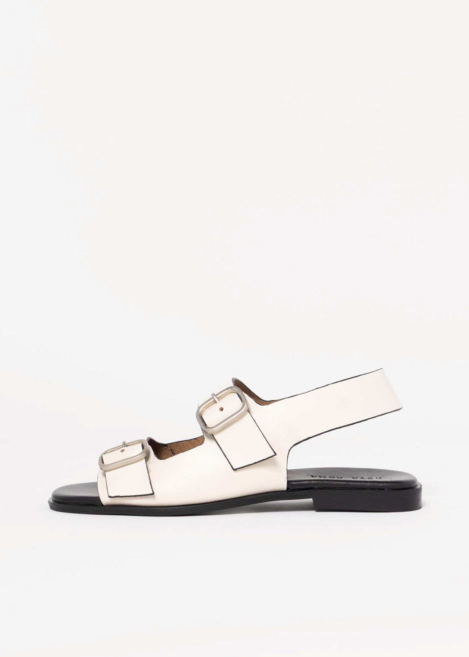 swatch_Off White Leather buckle flat sandal