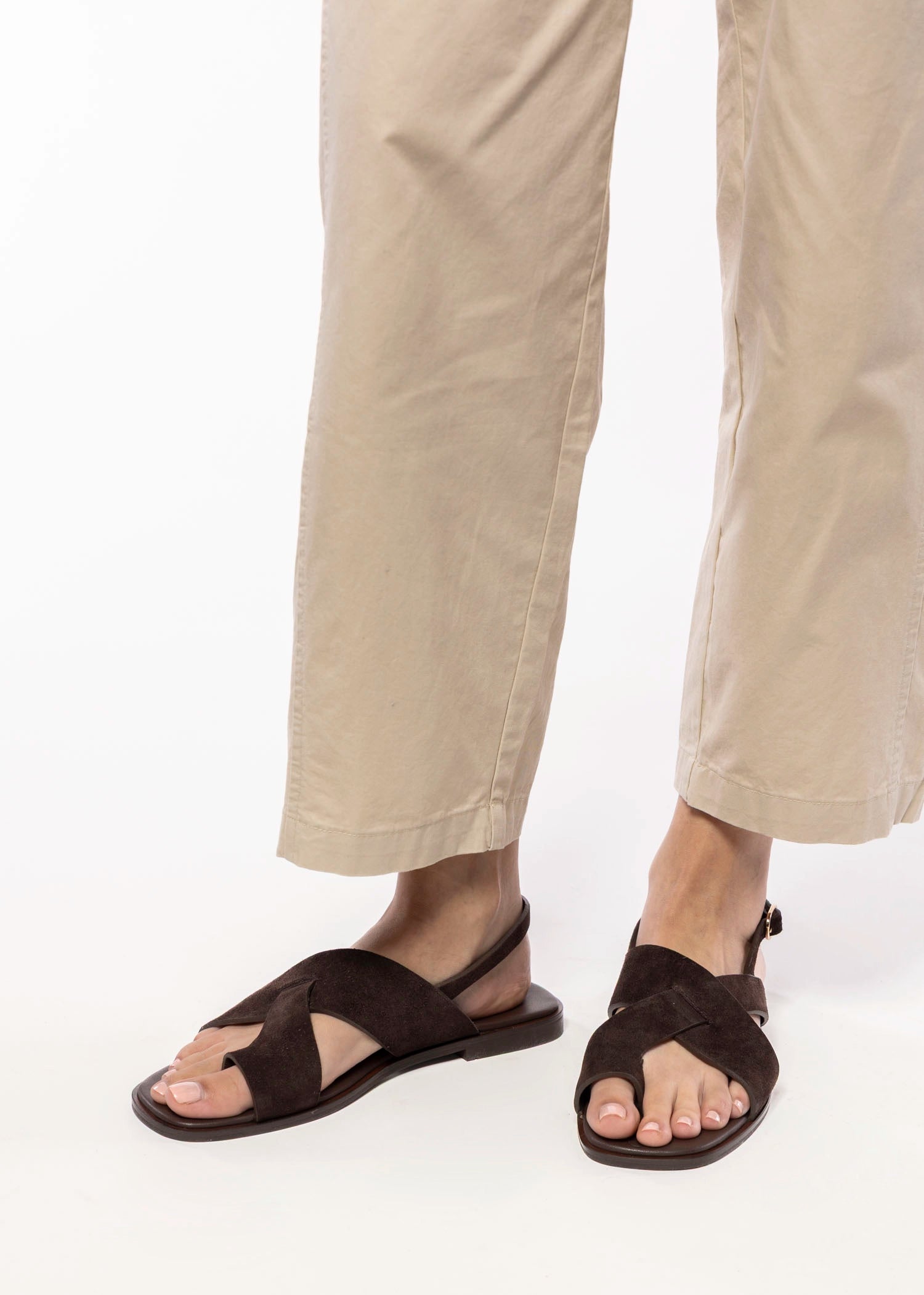 swatch_Dark Brown Suede flat sandal