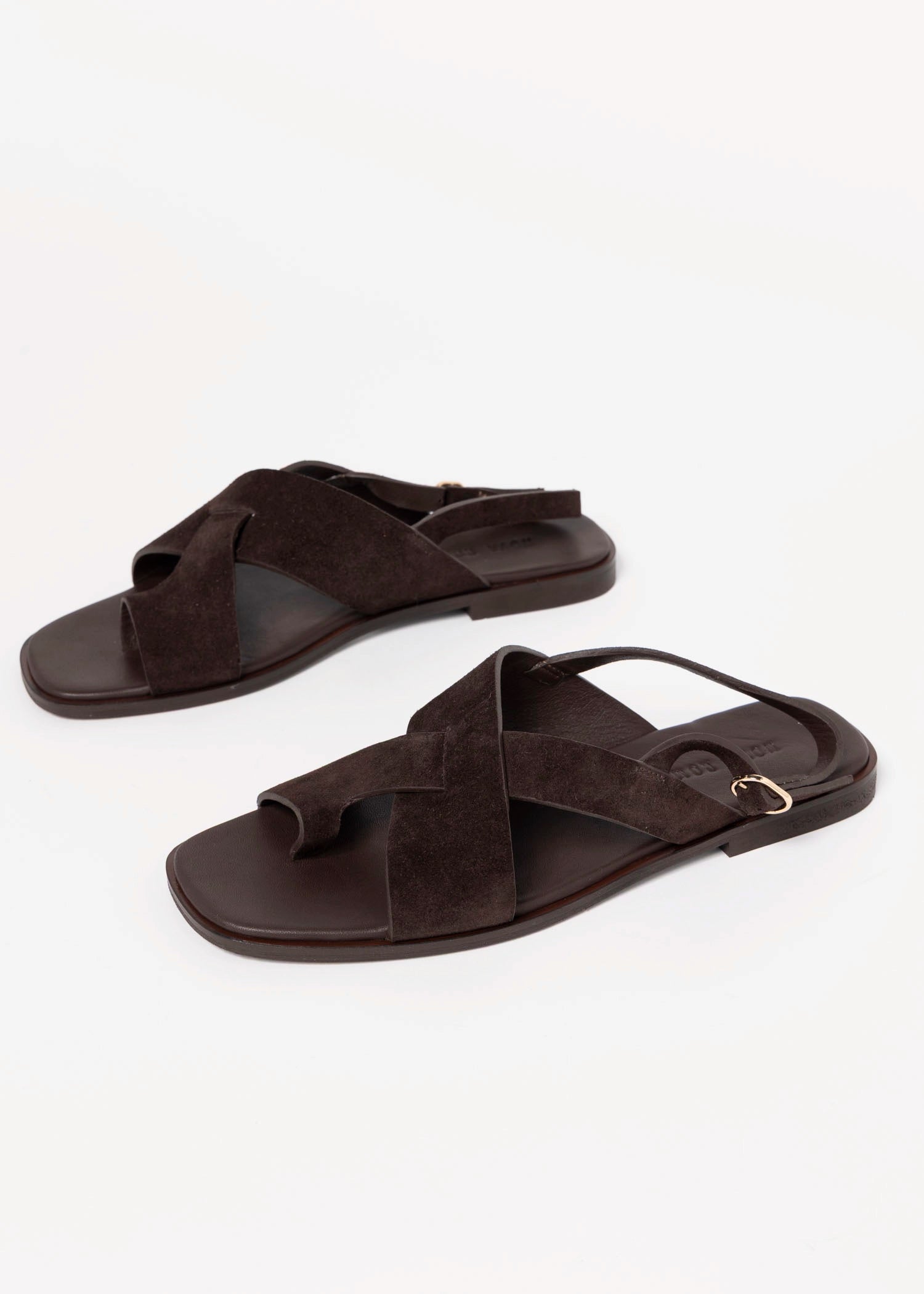 swatch_Dark Brown Suede flat sandal