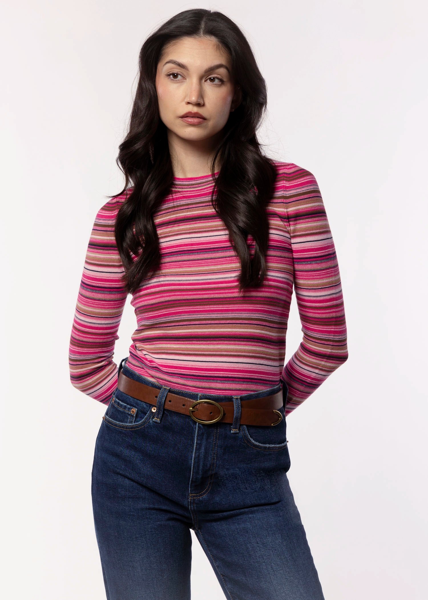swatch_Pink/Brown Multi pistola denim madison long sleeve top