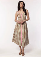 swatch_Brown/Pink thml gingham midi dress
