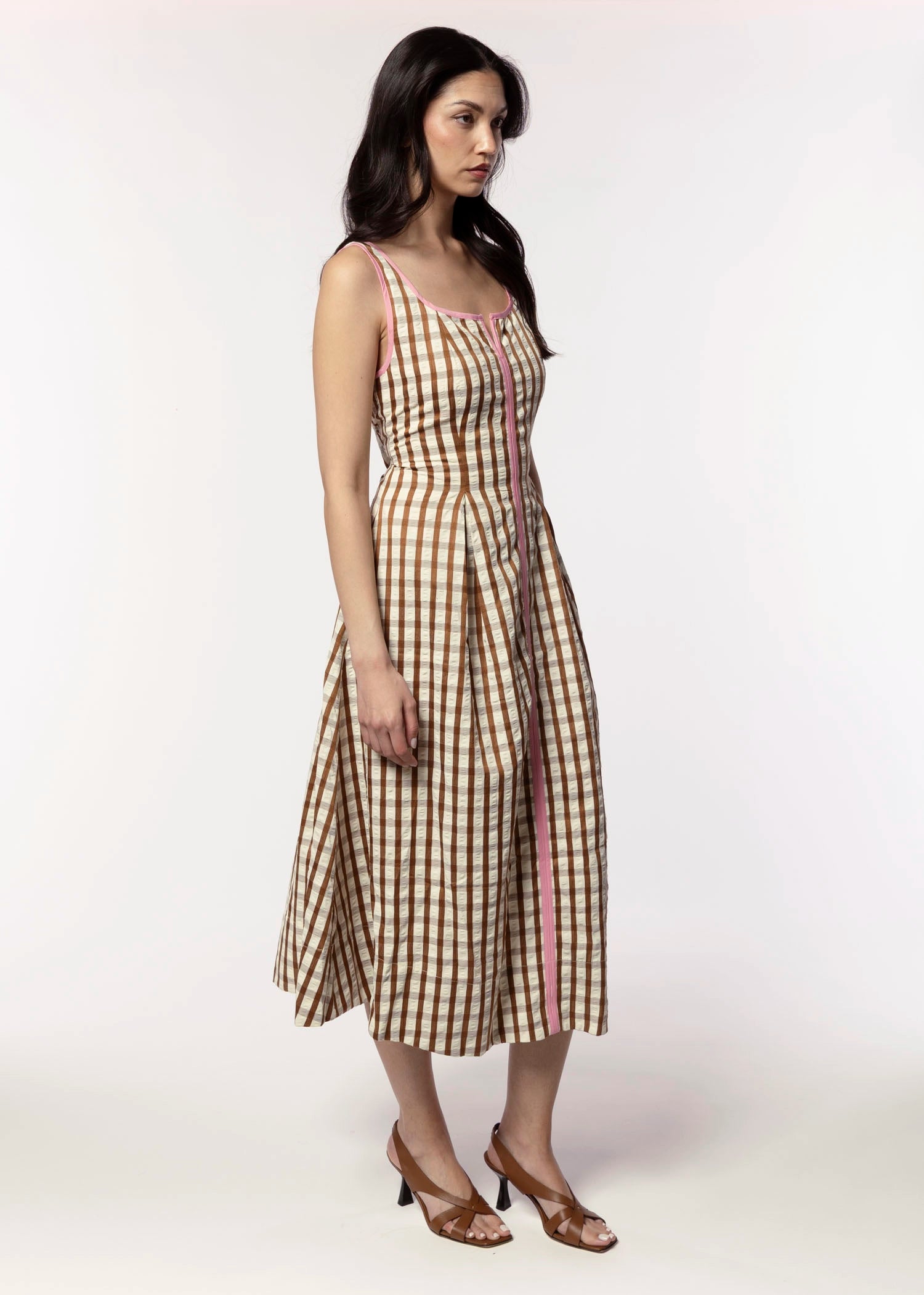 swatch_Brown/Pink thml gingham midi dress