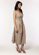 swatch_Brown/Pink thml gingham midi dress