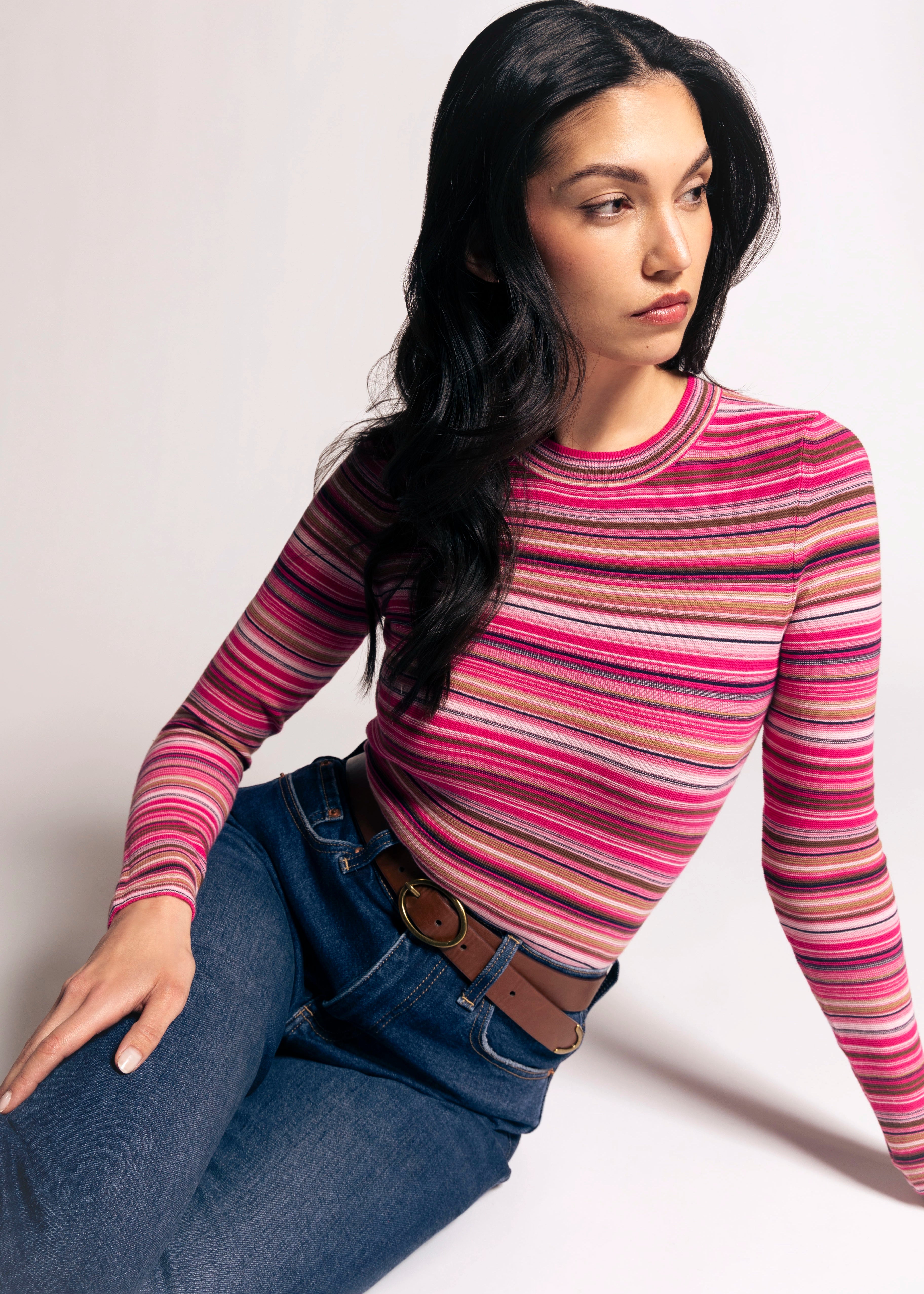 swatch_Pink/Brown Multi pistola denim madison long sleeve top