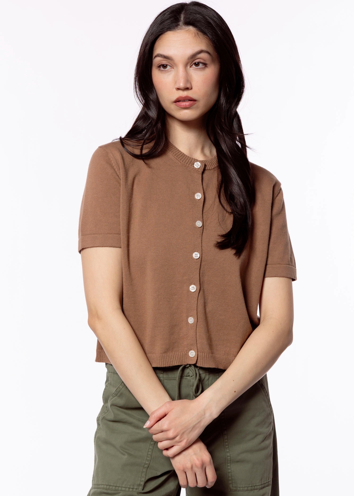 swatch_Mocha perfect white tee maude cardigan