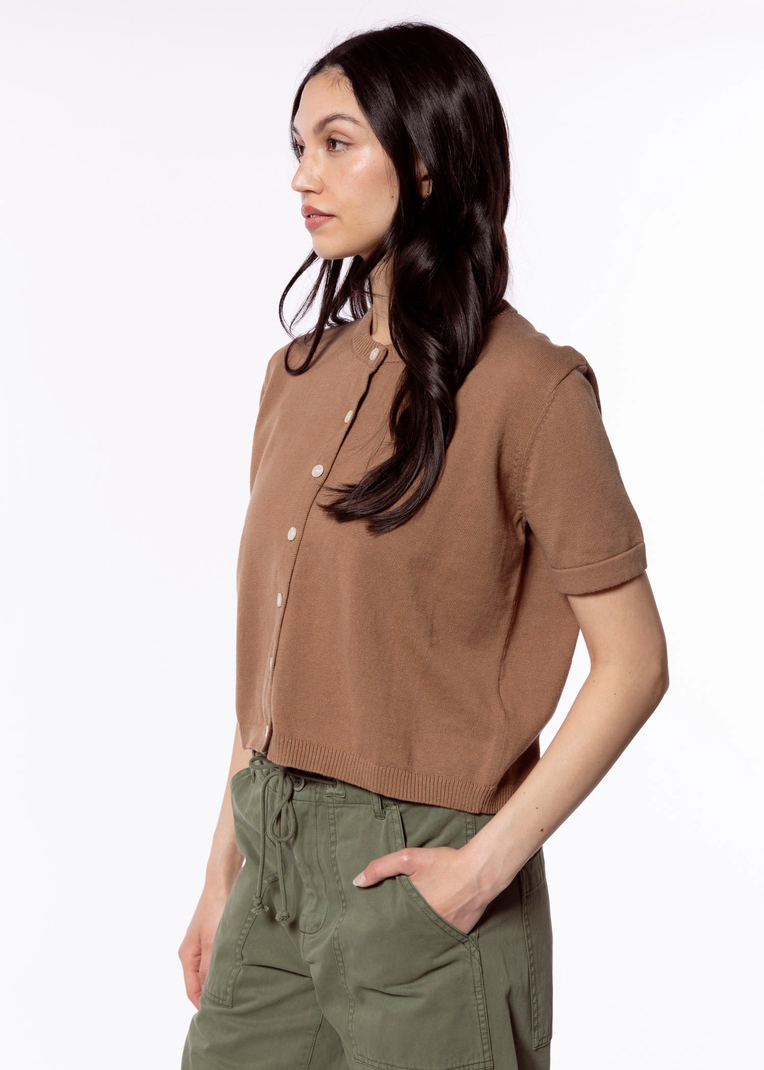 swatch_Mocha perfect white tee maude cardigan