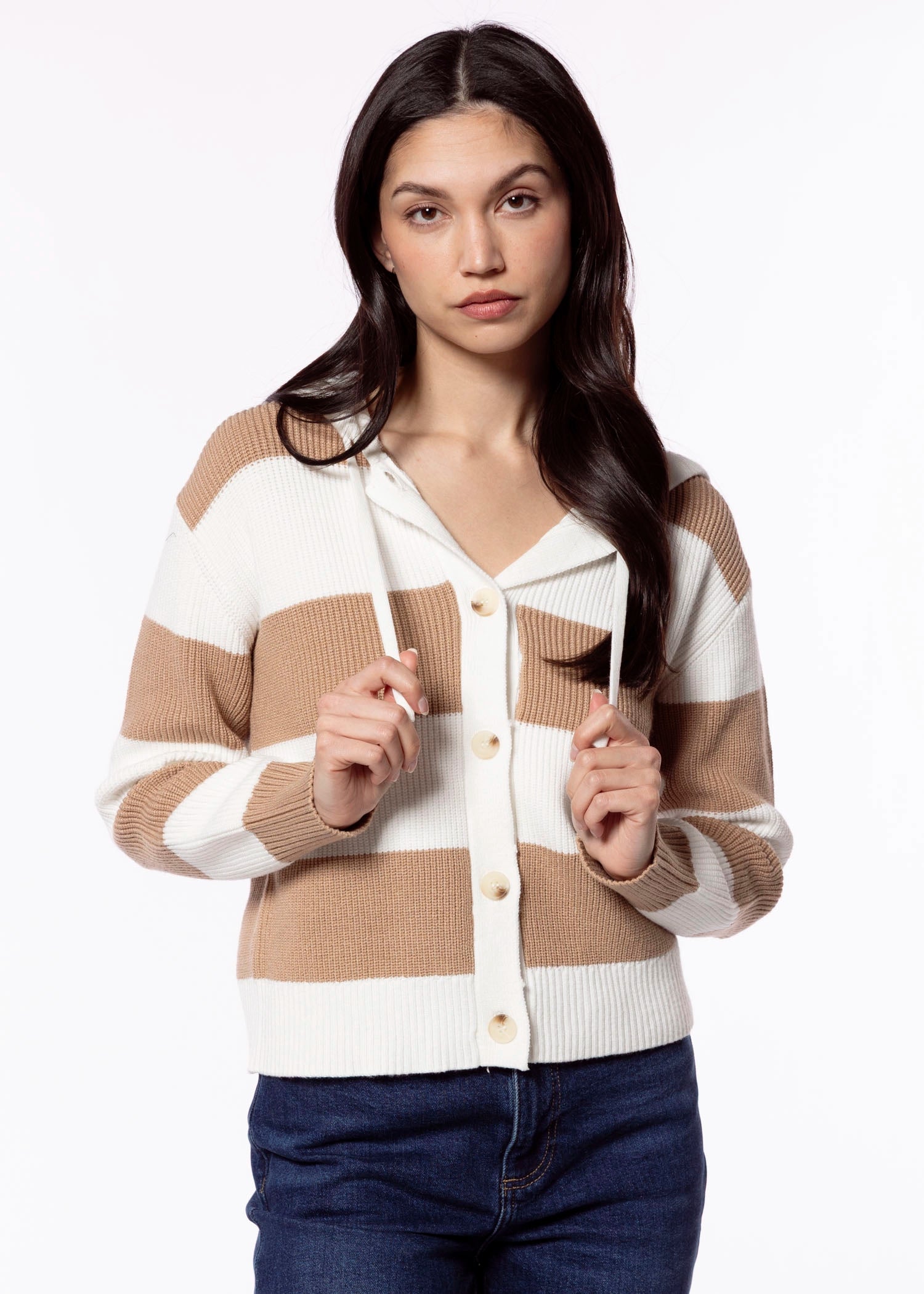 swatch_Camel/Ivory central park west chloe hooded rugby cardigan