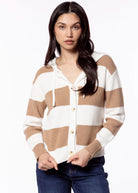 swatch_Camel/Ivory central park west chloe hooded rugby cardigan