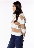 swatch_Camel/Ivory central park west chloe hooded rugby cardigan