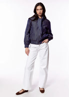 swatch_Navy neck tie chambray bomber jacket