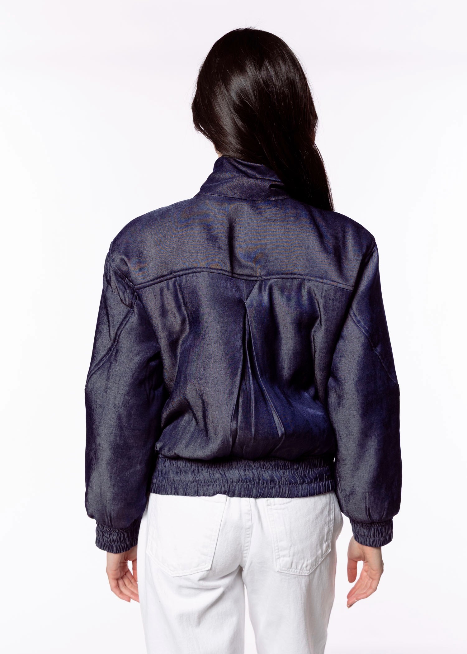 swatch_Navy neck tie chambray bomber jacket