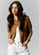 swatch_Mocha perfect white tee maude cardigan