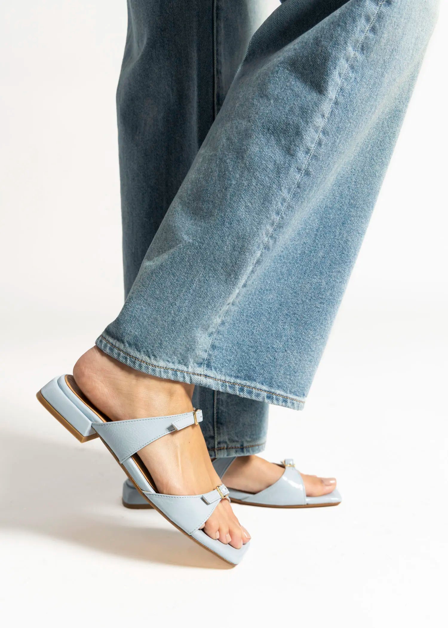 swatch_light blue patent laverne leather sandal flat sandals