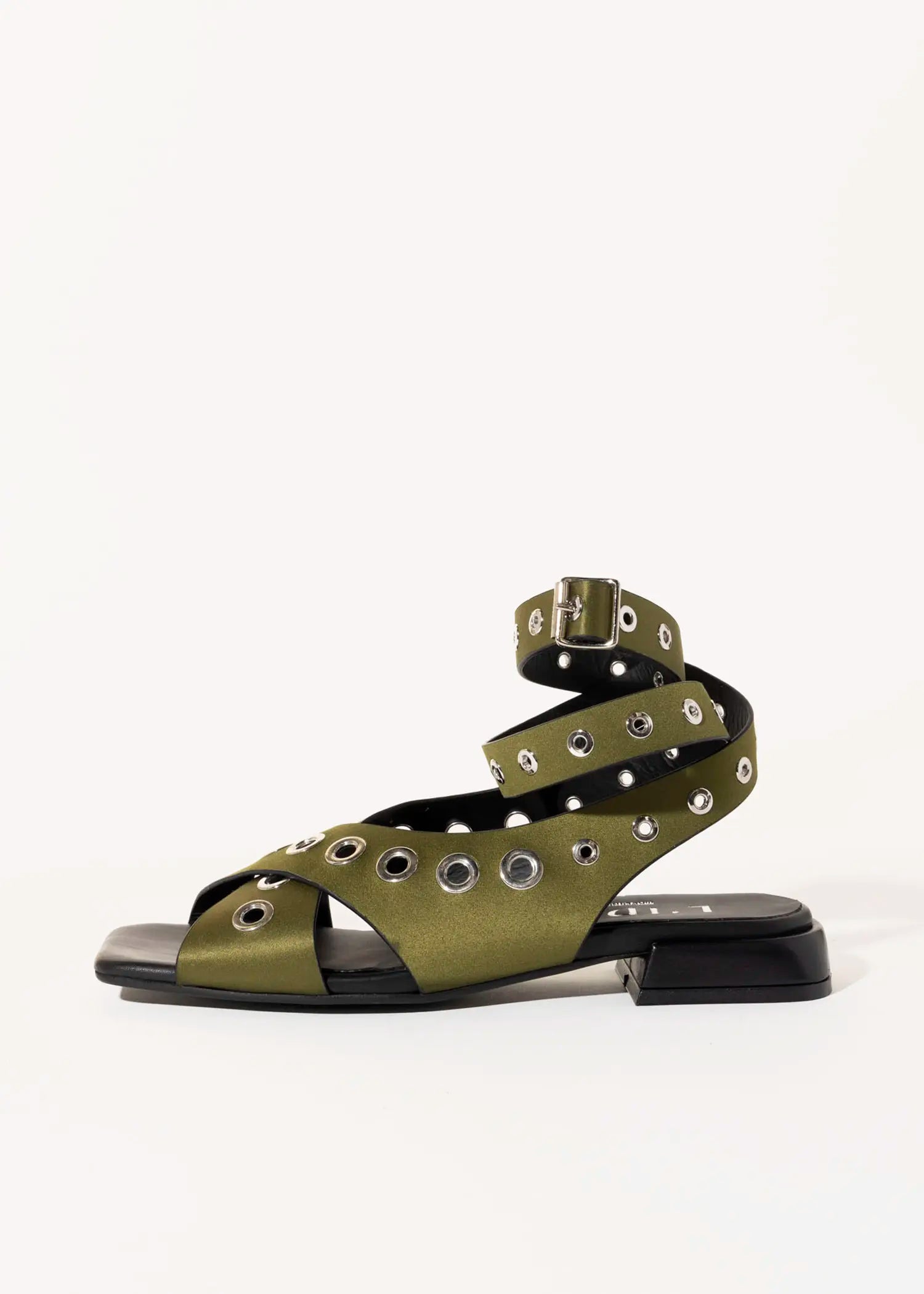 swatch_olive satin flat sandal with grommets flat sandals