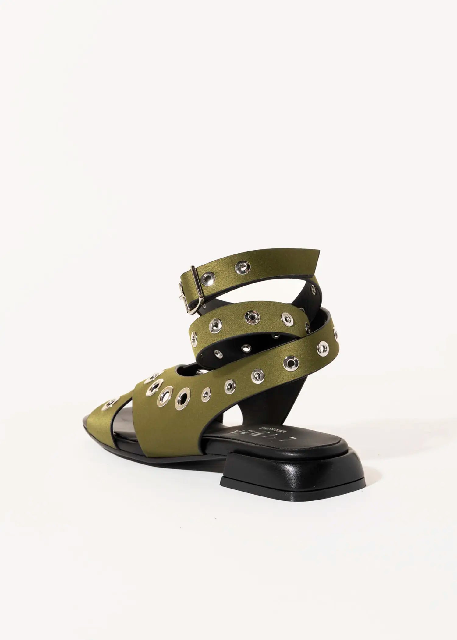 swatch_olive satin flat sandal with grommets flat sandals