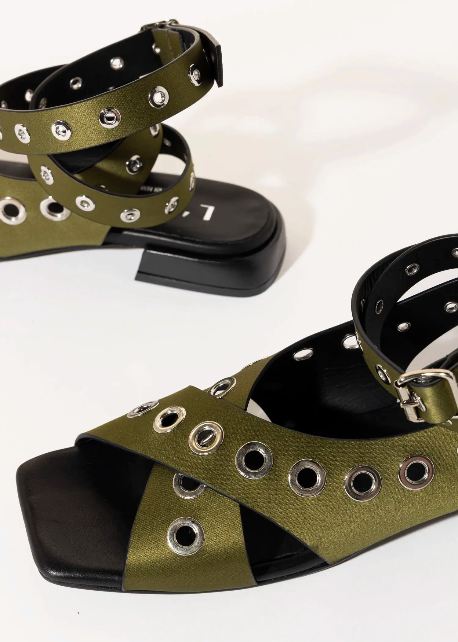 swatch_olive satin flat sandal with grommets flat sandals