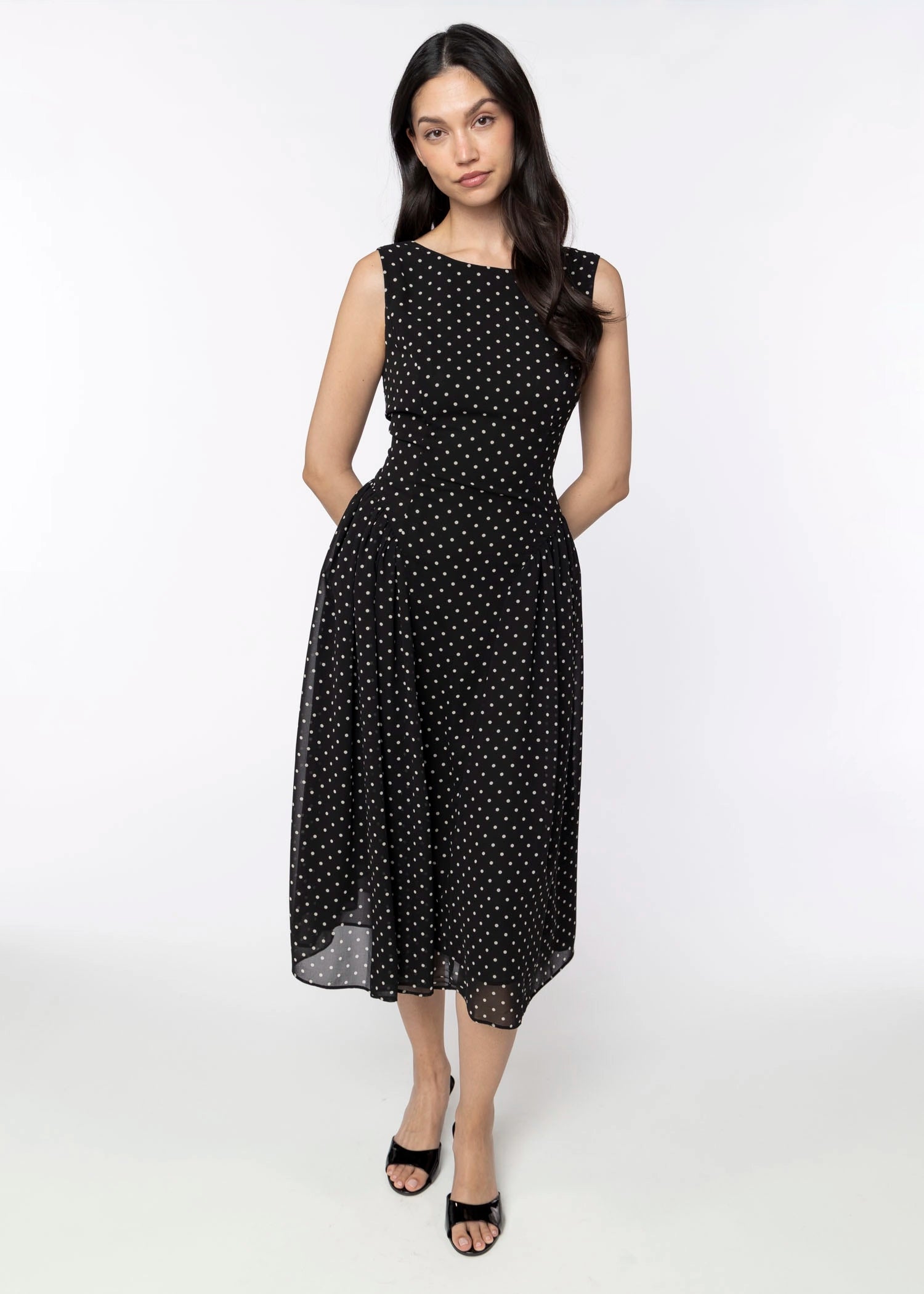swatch_Black polka dot midi dress
