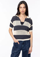 swatch_Ecru/Blue deluc chios knit polo