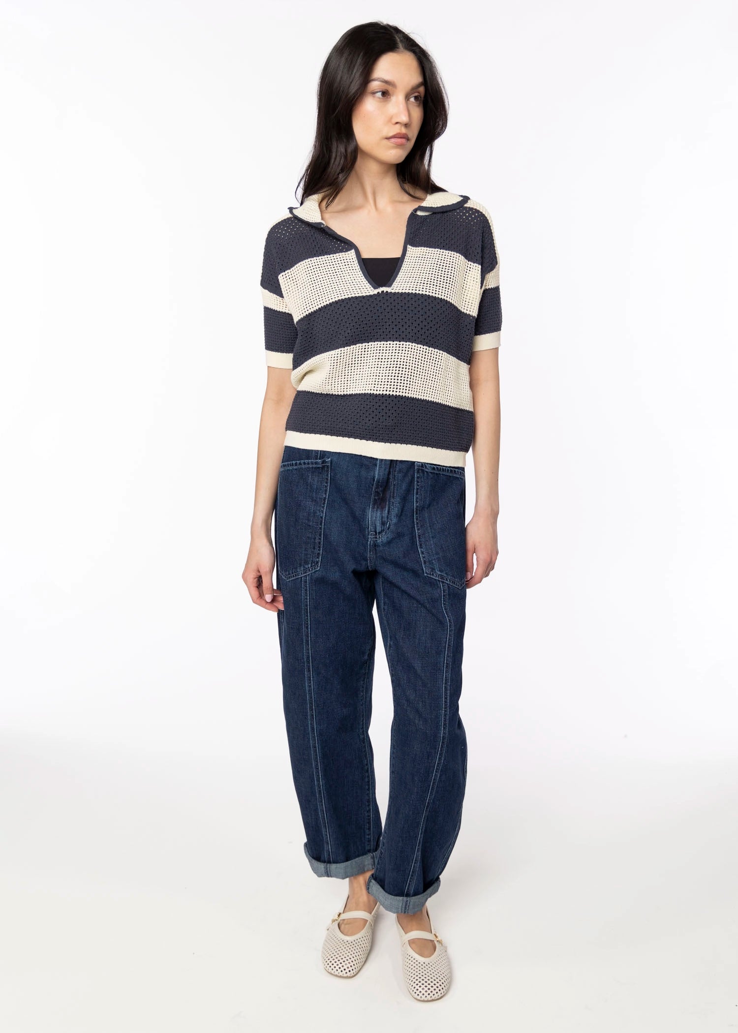 swatch_Ecru/Blue deluc chios knit polo