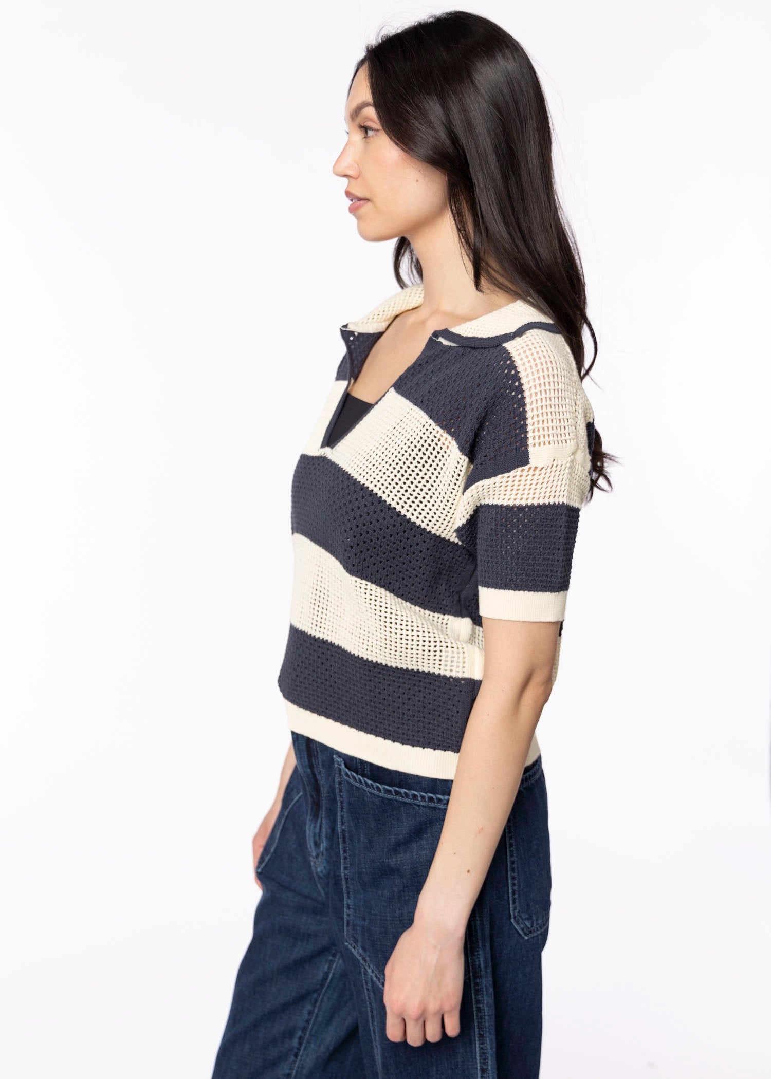 swatch_Ecru/Blue deluc chios knit polo