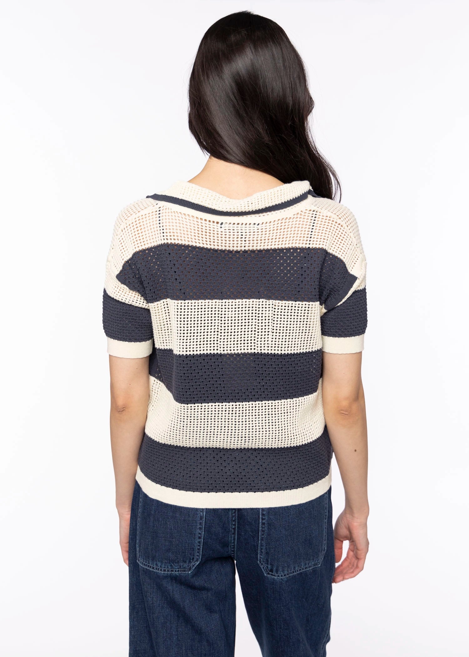 swatch_Ecru/Blue deluc chios knit polo