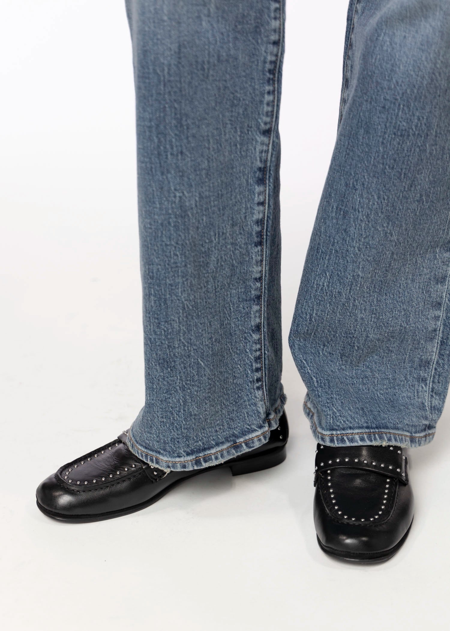 swatch_Black Leather studded loafer