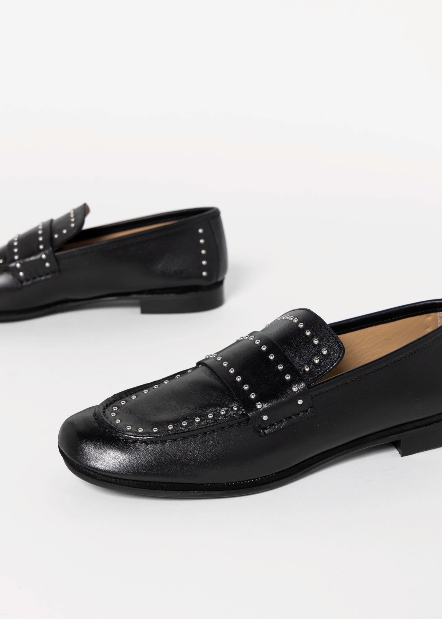 swatch_Black Leather studded loafer