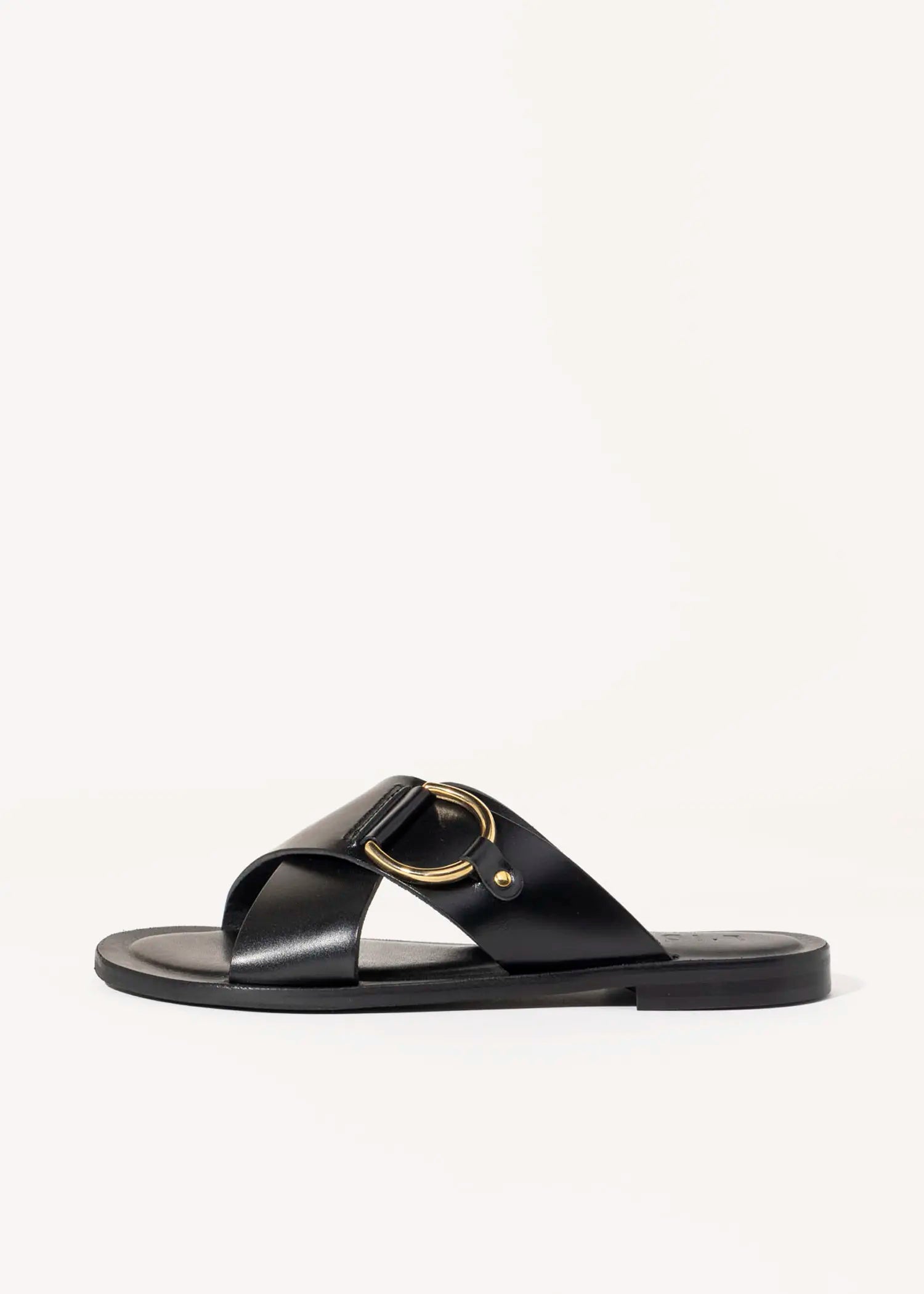 swatch_black leather crossband flat sandal flat sandals