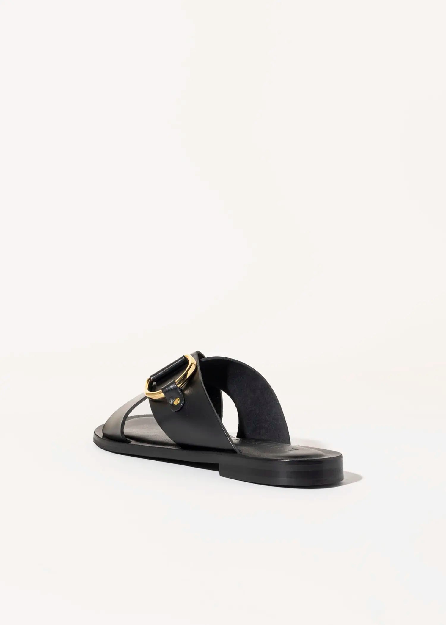 swatch_black leather crossband flat sandal flat sandals