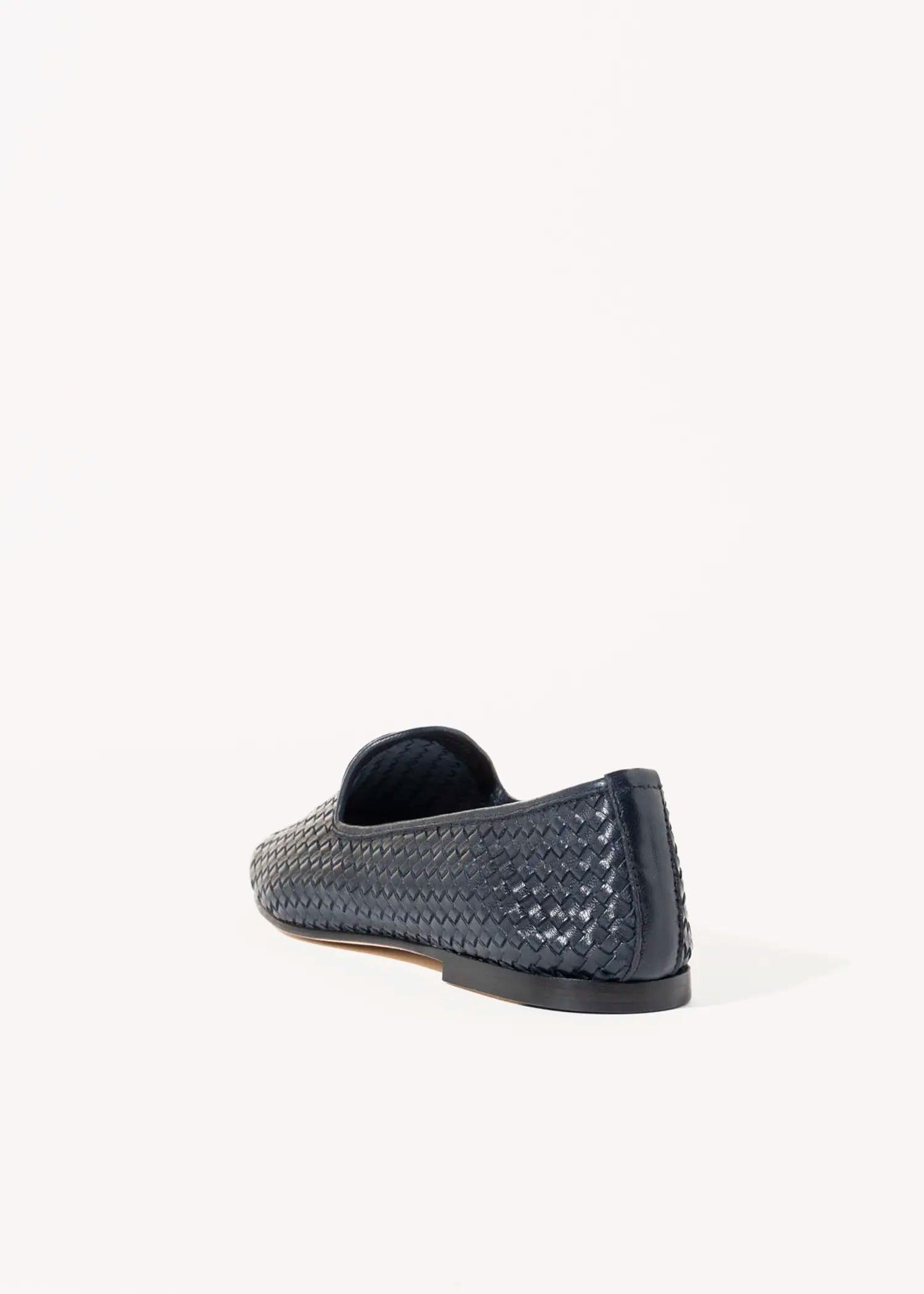 swatch_navy leather woven leather loafer flat shoes