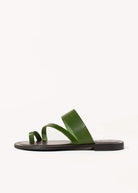 swatch_green leather leather toe ring sandal flat sandals