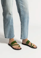 swatch_green leather leather toe ring sandal flat sandals