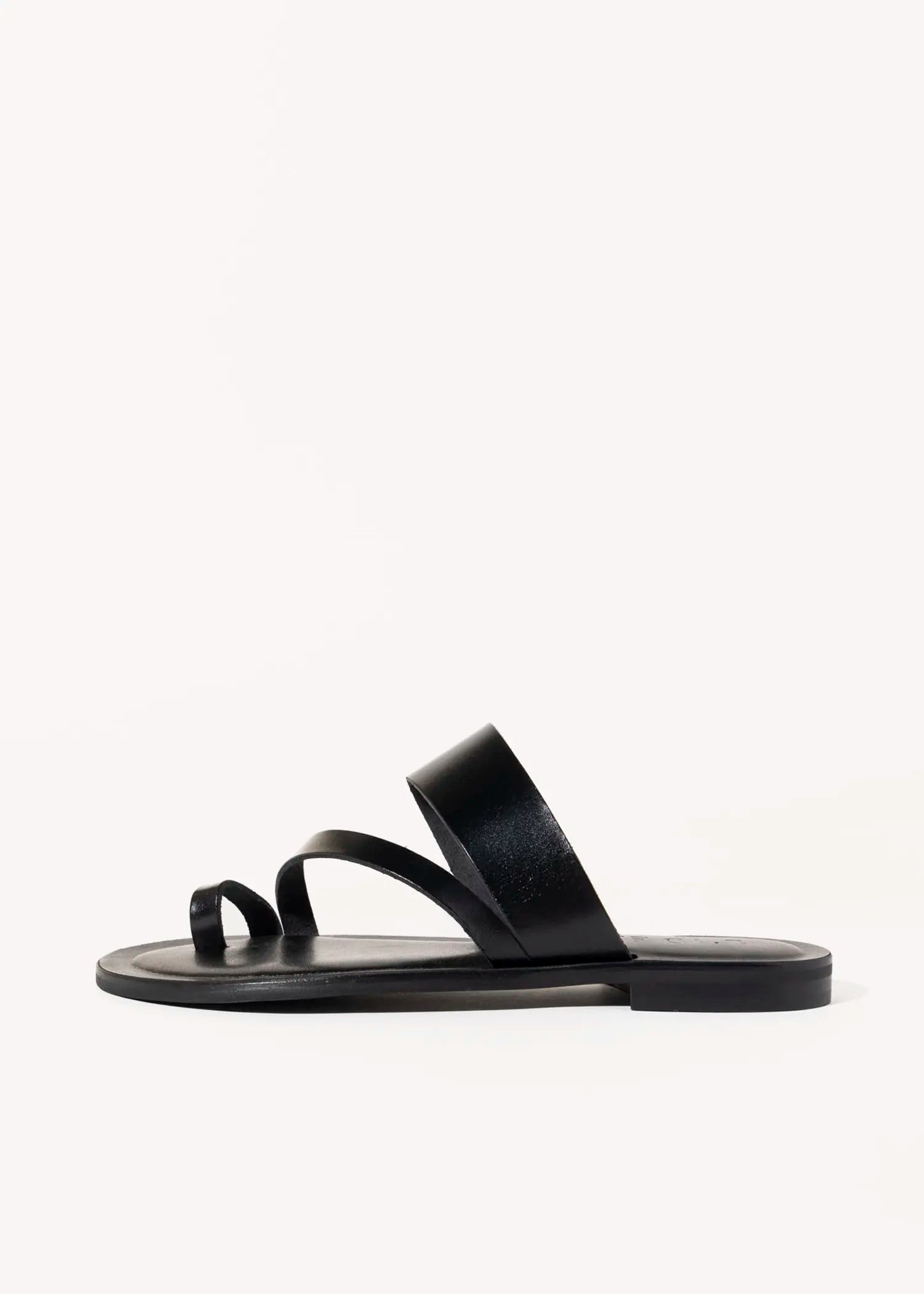 swatch_black leather leather toe ring sandal flat sandals